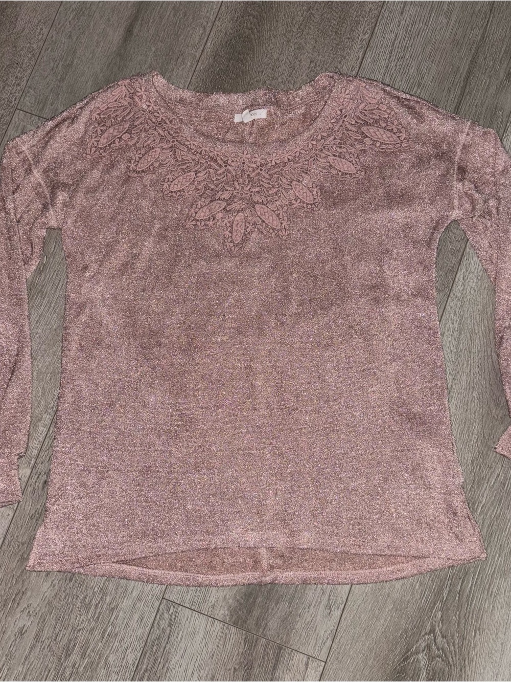 Coquette Dusty Rose Shimmer Knit Top w/ Lace Bib Detail • Fairycore Boho